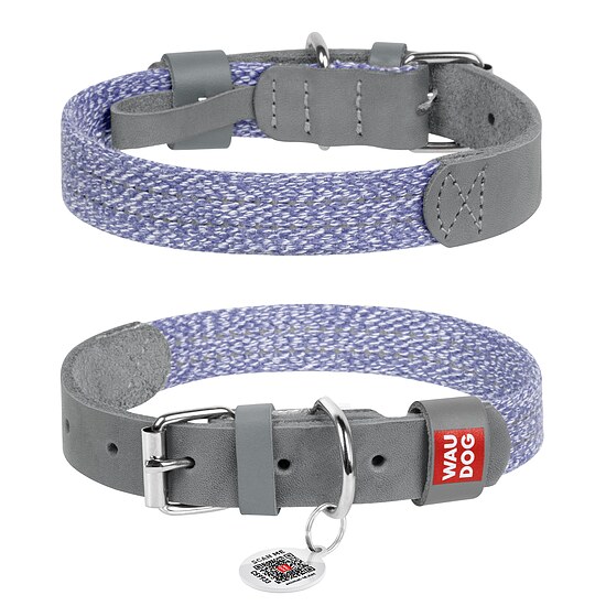 Bild 1 - WAUDOG Classic Hundehalsband aus Leder & recycelter Baumwolle, purple